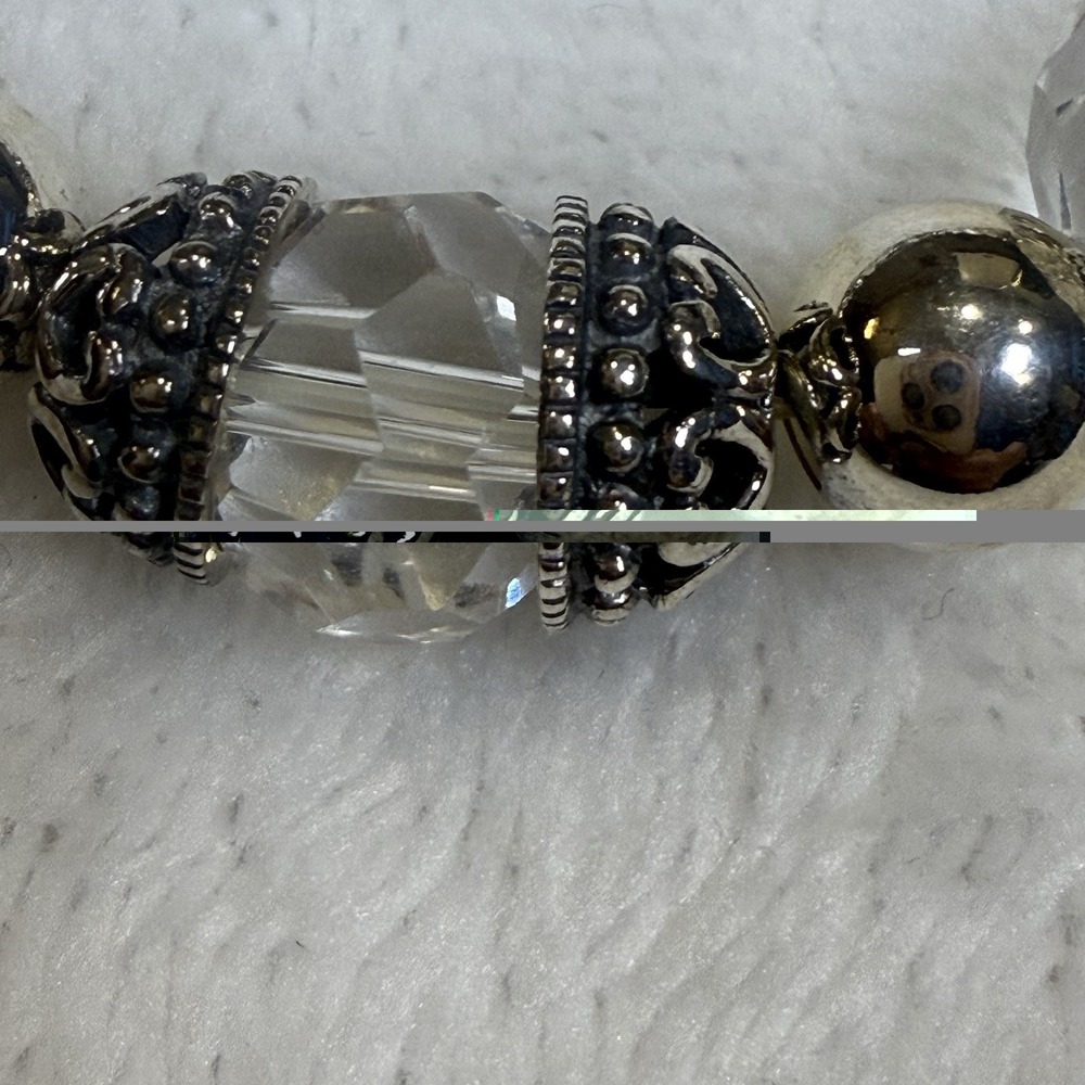 Silpada Sterling Silver Clear Crystal Beaded Stretch Bracelet Signed - Picture 4 of 5
